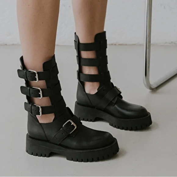 Jonak Size 8 Women's Black Strappy Boots - Picture 1 of 10